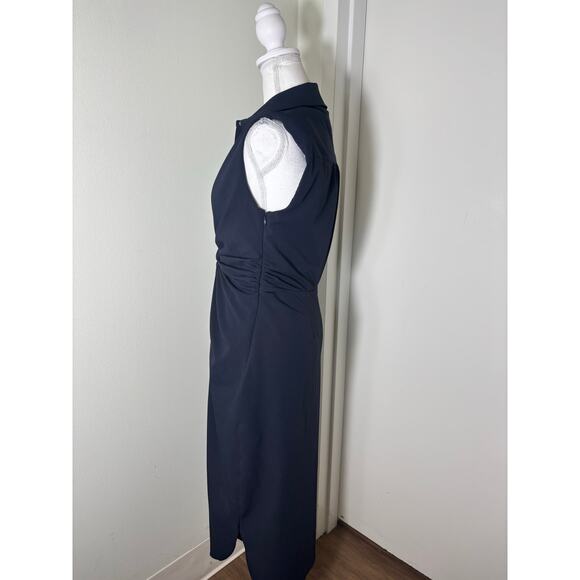 Cinq a Cept Black Sleeveless Button Up Ruched Midi Dress Sz 6 - Picture 4 of 5